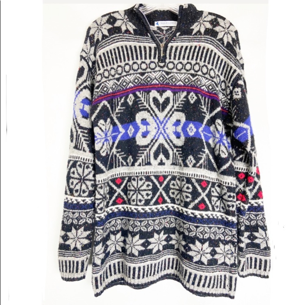 Marsh Landing Zip Up Collar Sweater - Fair Isle Print